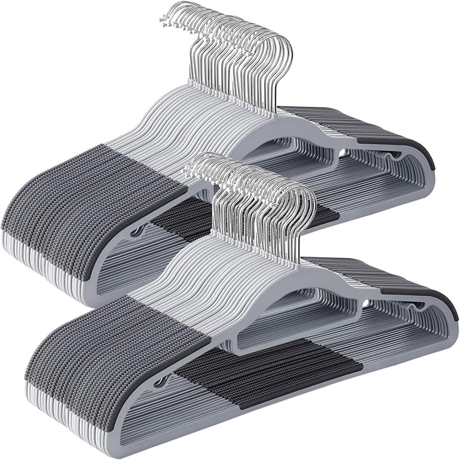 BGRQRIQ 30 Pack Plastic Clothes Hangers Non Slip - 16.5 Inch Slim Space Saving Hangers for Closet, Heavy Duty Non-Slip Garment Hangers with 360° Swivel Hooks (Gray, 30)