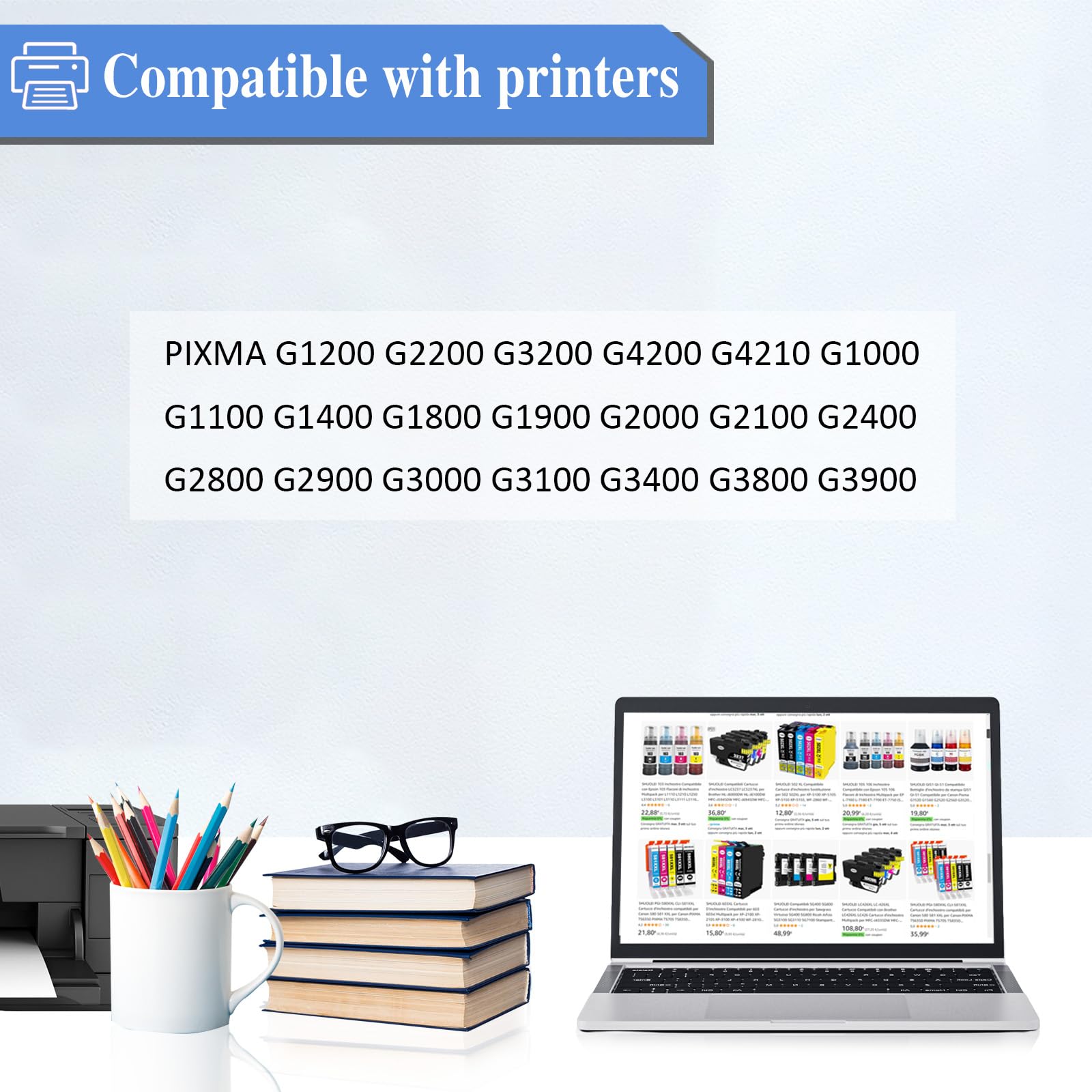 GI-290 G3200 G4210 Ink Refill Compatible for Canon GI-290 GI 290 GI290 Ink Bottles Kit Compatible for Canon G3200 G4210 G4200 G1200 G2200 Printer (4 Pack Black, C/M/Y Color Ink)