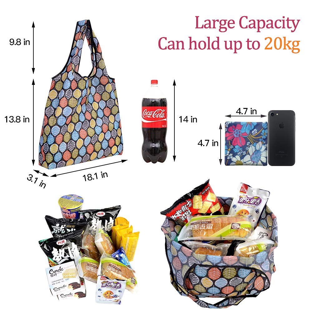 10 Pack Reusable Grocery Shopping Bags, SZUAH Foldable Shopping Bags Grocery Tote with Attached Pouch,Machine Washable Eco-Friendly