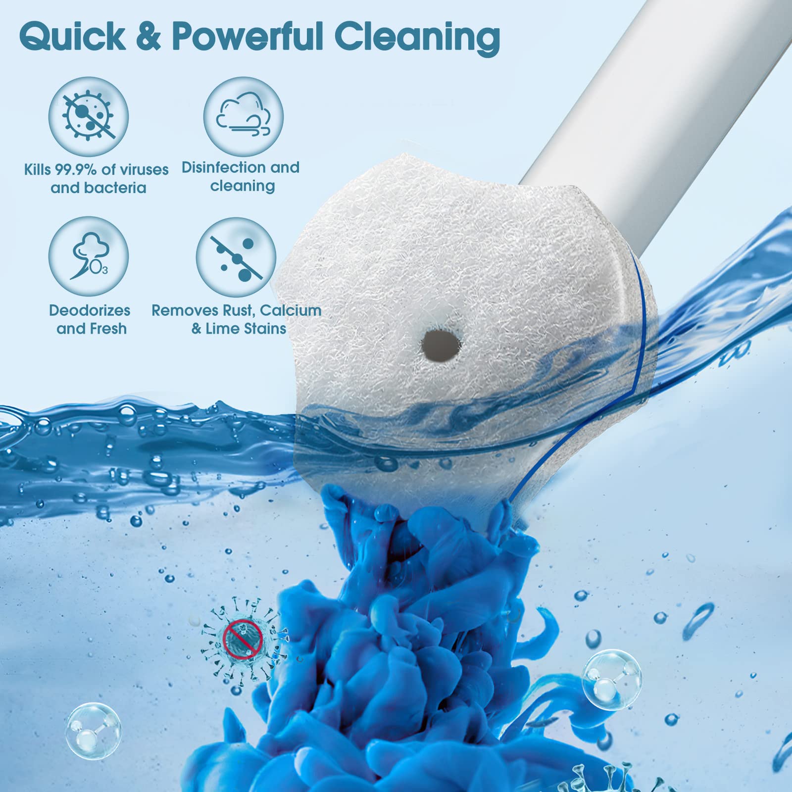 BALORIZ Disposable Toilet Bowl Refills 32 Count Upgraded Material Disposable Toilet Brush Cleaning Sponges Heads Toilet Brush Refill (32 Refills)