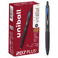 Uniball 207 Plus+ Retractable Gel Pens, Micro Point (0.5mm), Blue, Pack of 12