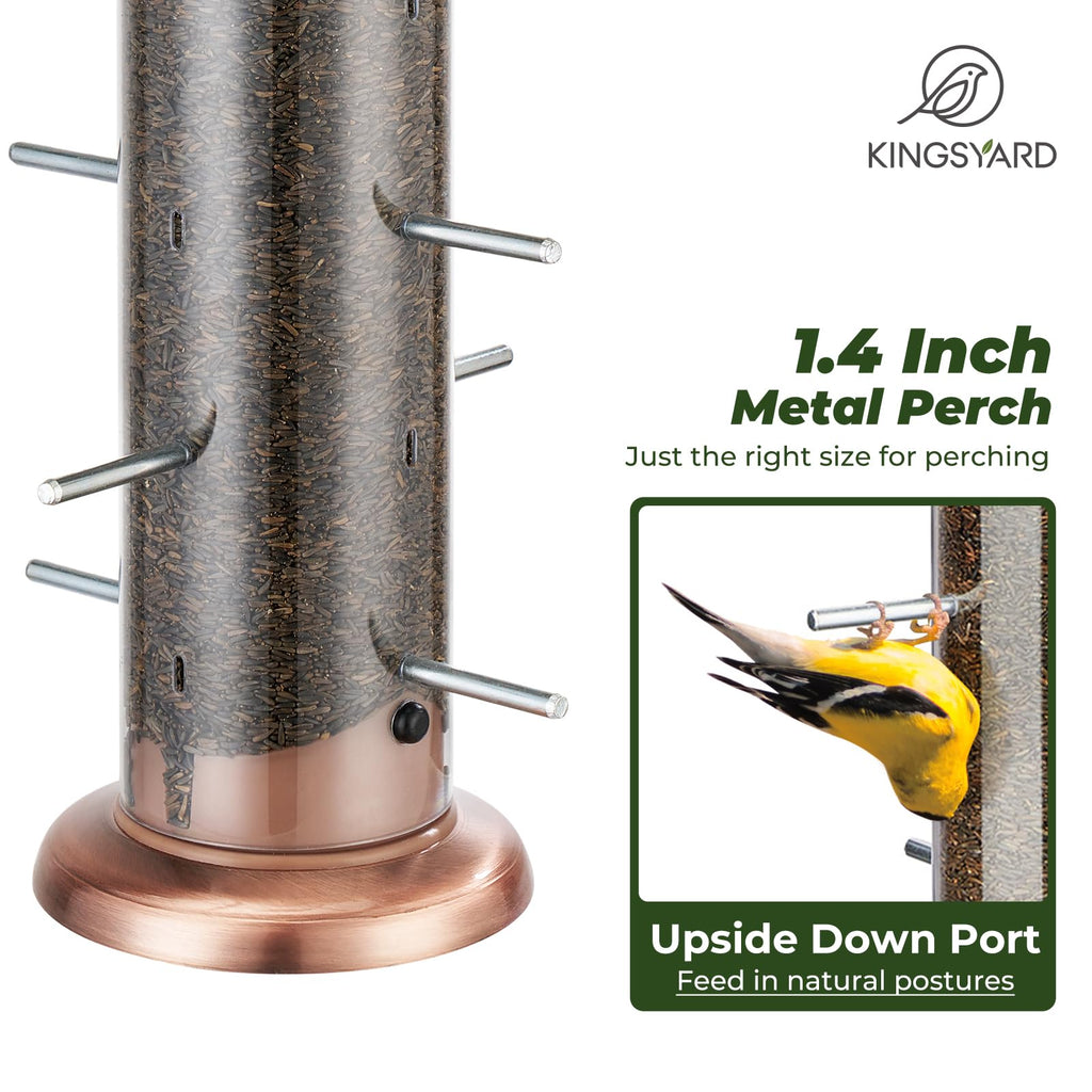 Kingsyard Metal Finch Feeder for Thistle/Nyjer Seed, Tube Bird Feeders for Outdoors Hanging, 2 lbs Large Capacity, Easy to Refill & Clean, Antique Copper