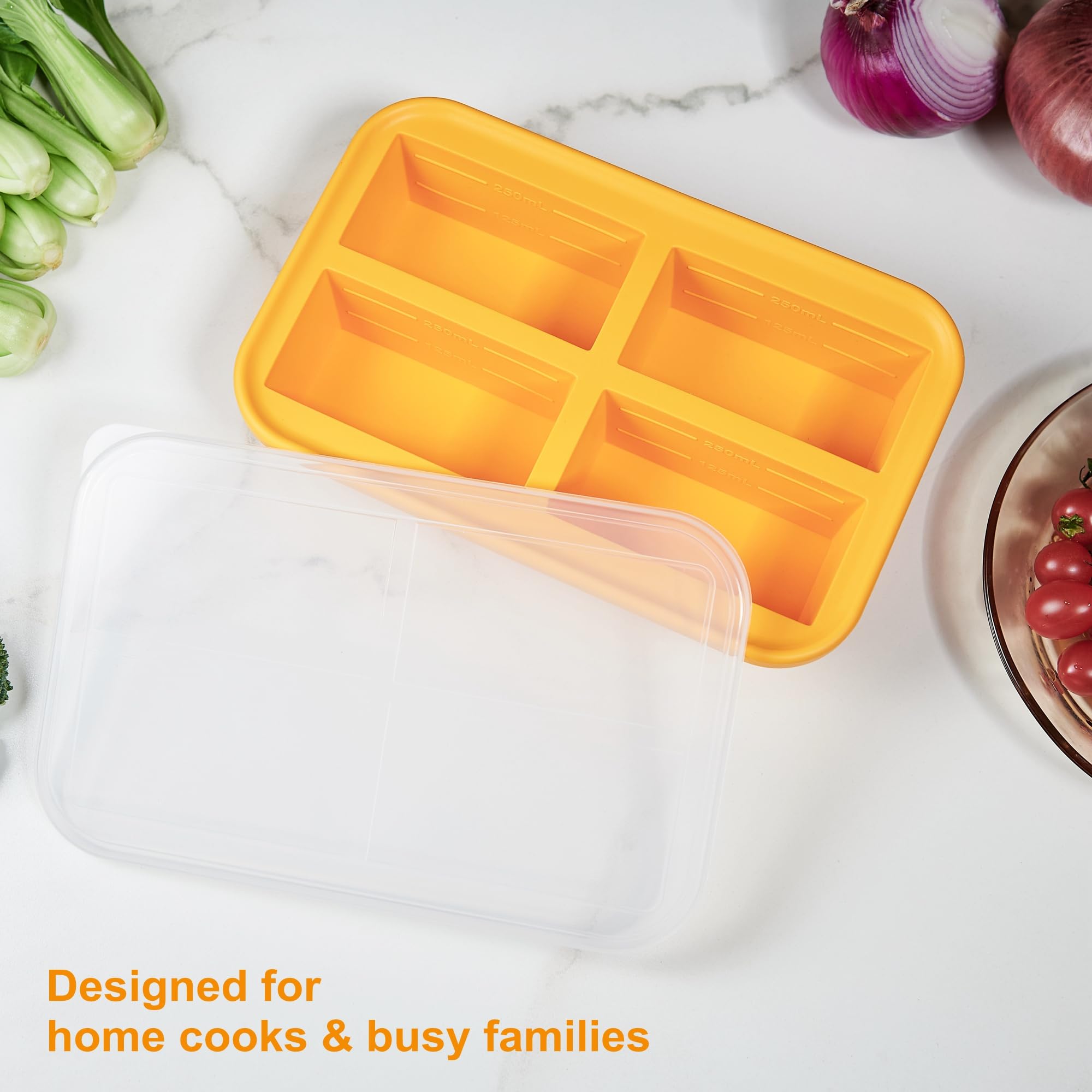 Bangp 1-Cup Extra Large Silicone Freezing Tray with Lid,Silicone Freezer Container,Freeze & Store Soup, Broth, Sauce, Leftovers - Makes 4 Perfect 1 Cup Portions…