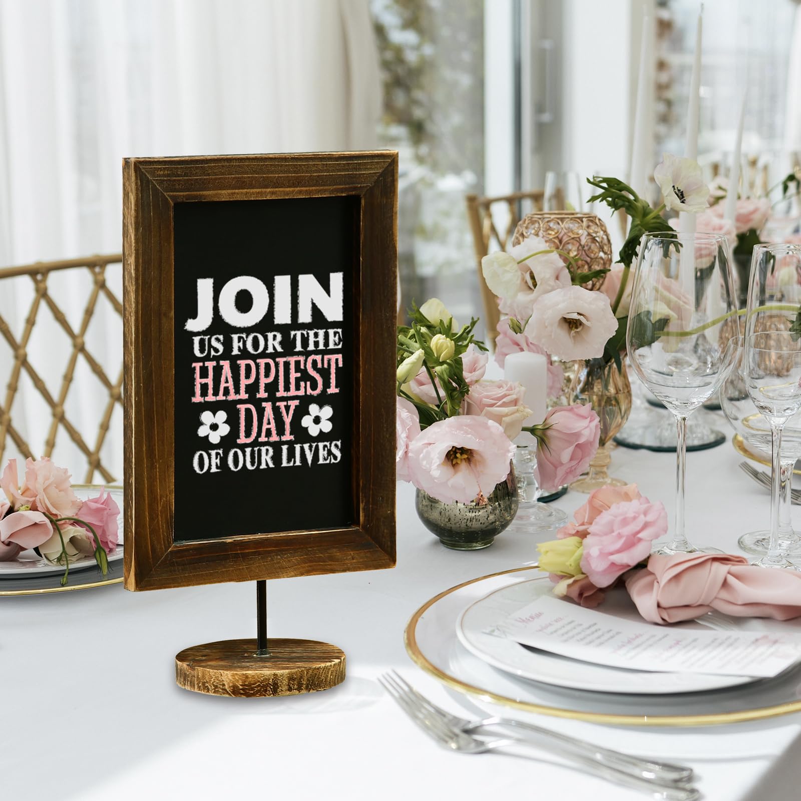 MyGift 12-Inch Burnt Wood Framed Memo Chalkboard Tabletop Cafe Menu & Message Board Sign Set of 2