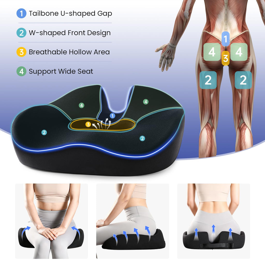 Donut Pillow Seat Cushion Memory Foam Office Chair Cushion for Long Sitting Back Wheelchair Cushion Chair Cushion for Car, Home, Pressure Relief Pad for Hip, Tailbone, Black