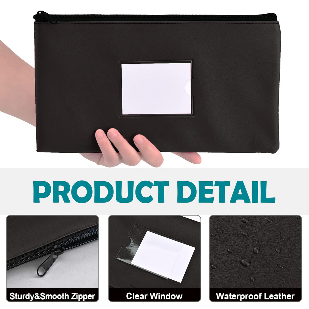 NICKANG Black Money Bags with Zipper for Cash | 11.25" x 6.25" | 6 Pack | Bank Deposit Bags with Zipper, Money Pouches for Cash, Cash Register Bags. (6 Black)