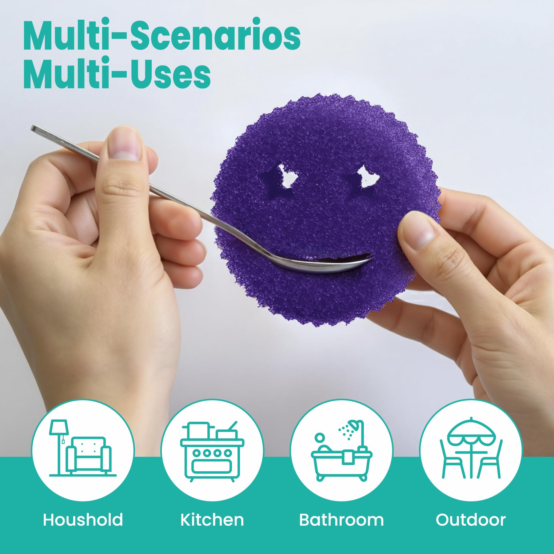 HELIME Scrub Sponge Dish Scrubber, Non Scratch Multipurpose Sponges, Temperature Controlled Dual Sided Cleaning Pads, Durable BPA Free and Odor Resistant Polymer Foam, Safe for Kitchen, Bathroom