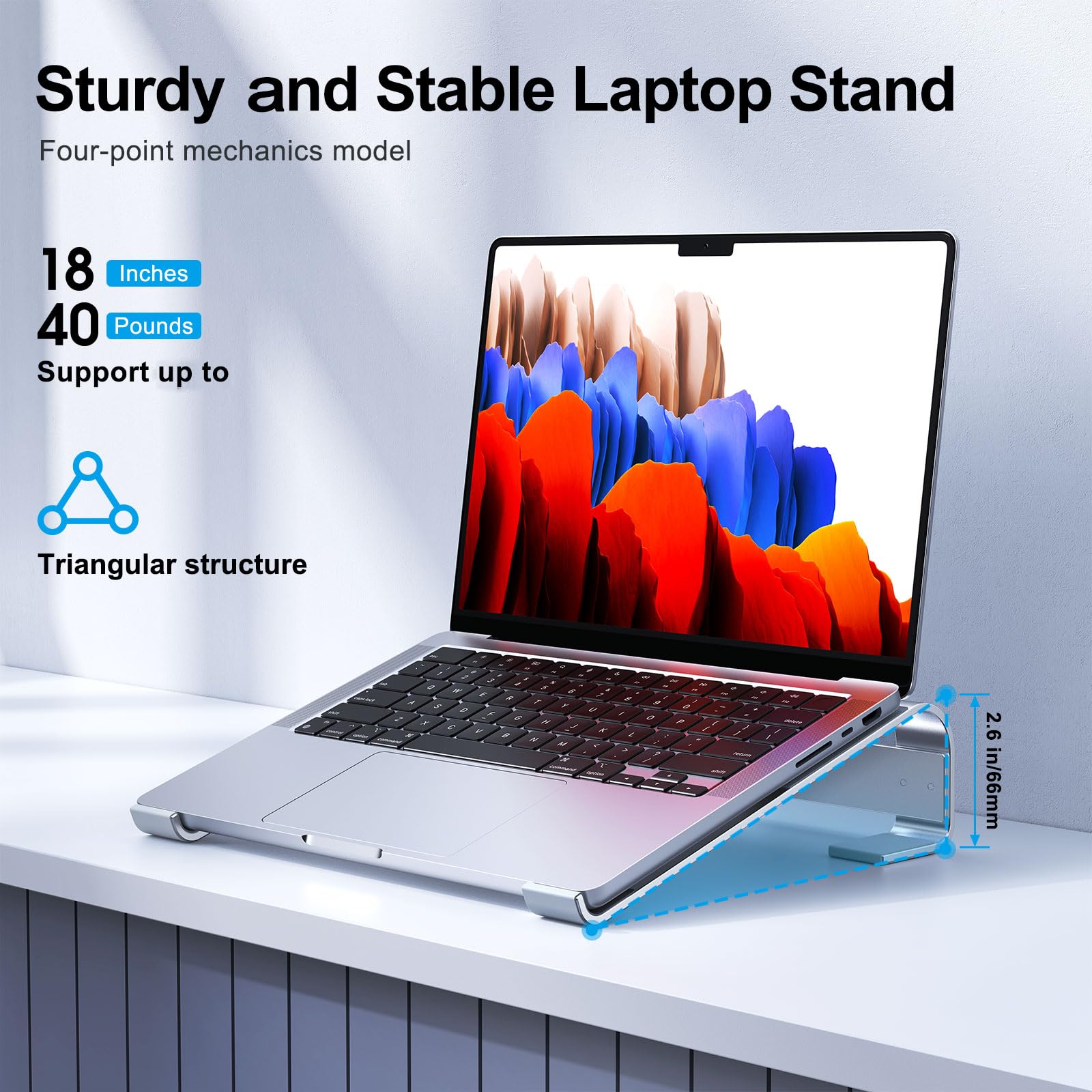 MOKURU Laptop Stand for Desk, Aluminum Laptop Riser, Ergonomic Computer Stand for Laptop, Laptop Cooling Stand Compatible with for MacBook Pro/Air, Dell, HP, Lenovo, 10-17.3''