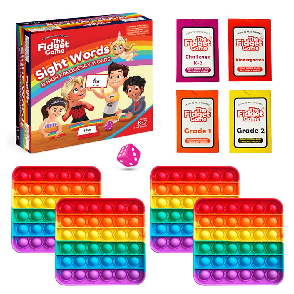 THE Fidget Game Sight Words - Learn to Read in Weeks, Master 220 High-Frequency Dolch Sight Words. Curriculum-Appropriate Reading Game for Pre-K to Grade 3 - NO-Letters Popping Mats & Dice Included