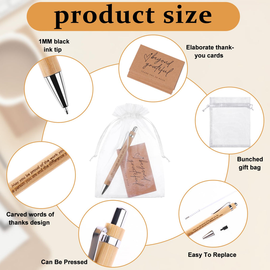 90 Pcs Employee Appreciation Gifts Inspirational Bamboo Ballpoint Pens Thank You Motivational Quotes Pens with Organza Bags and Thank You Cards Encouraging Pen Thank You Gifts for Teacher Colleagues