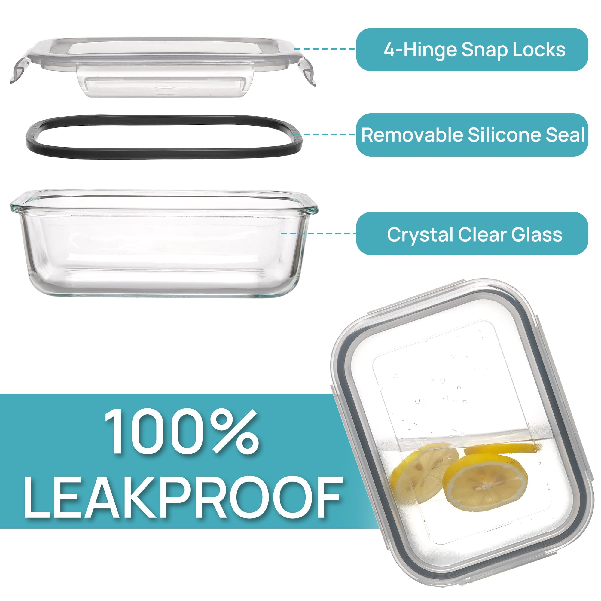 Vtopmart 5 Pack 22oz Glass Food Storage Containers with Lids, Meal Prep Containers, Airtight Lunch Bento Boxes with Snap Locking Lids for Microwave, Oven, Freezer and Dishwasher
