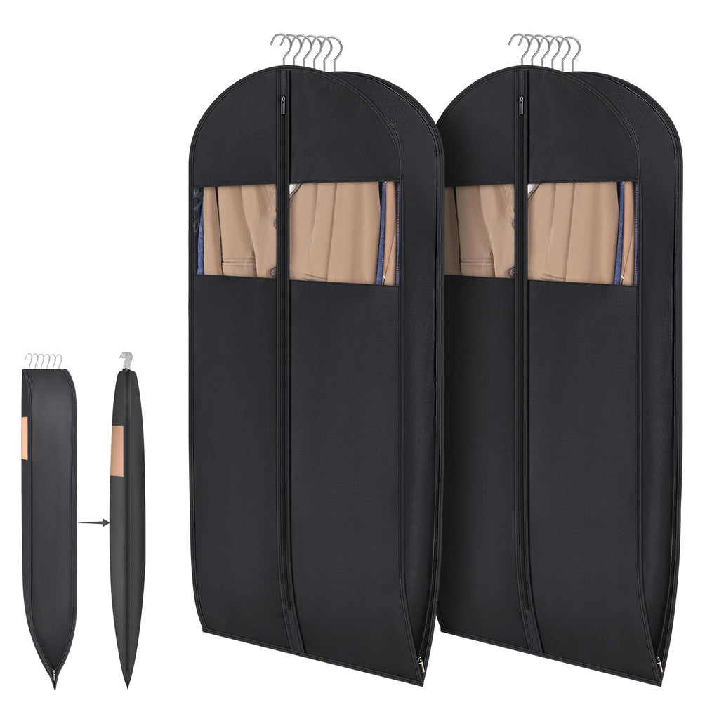 Syeeiex 2 PC 54'' Space Saving Hanging Garment Bags for Closet Storage with Self Compression Zipper, Garment Bags for Hanging Clothes with 8'' Gussets, Clear Window
