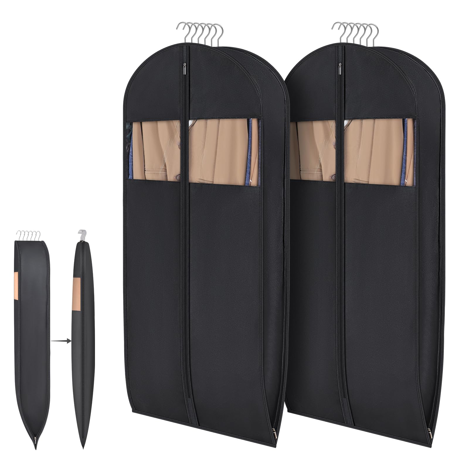 Syeeiex 2 PC 54'' Space Saving Hanging Garment Bags for Closet Storage with Self Compression Zipper, Garment Bags for Hanging Clothes with 8'' Gussets, Clear Window