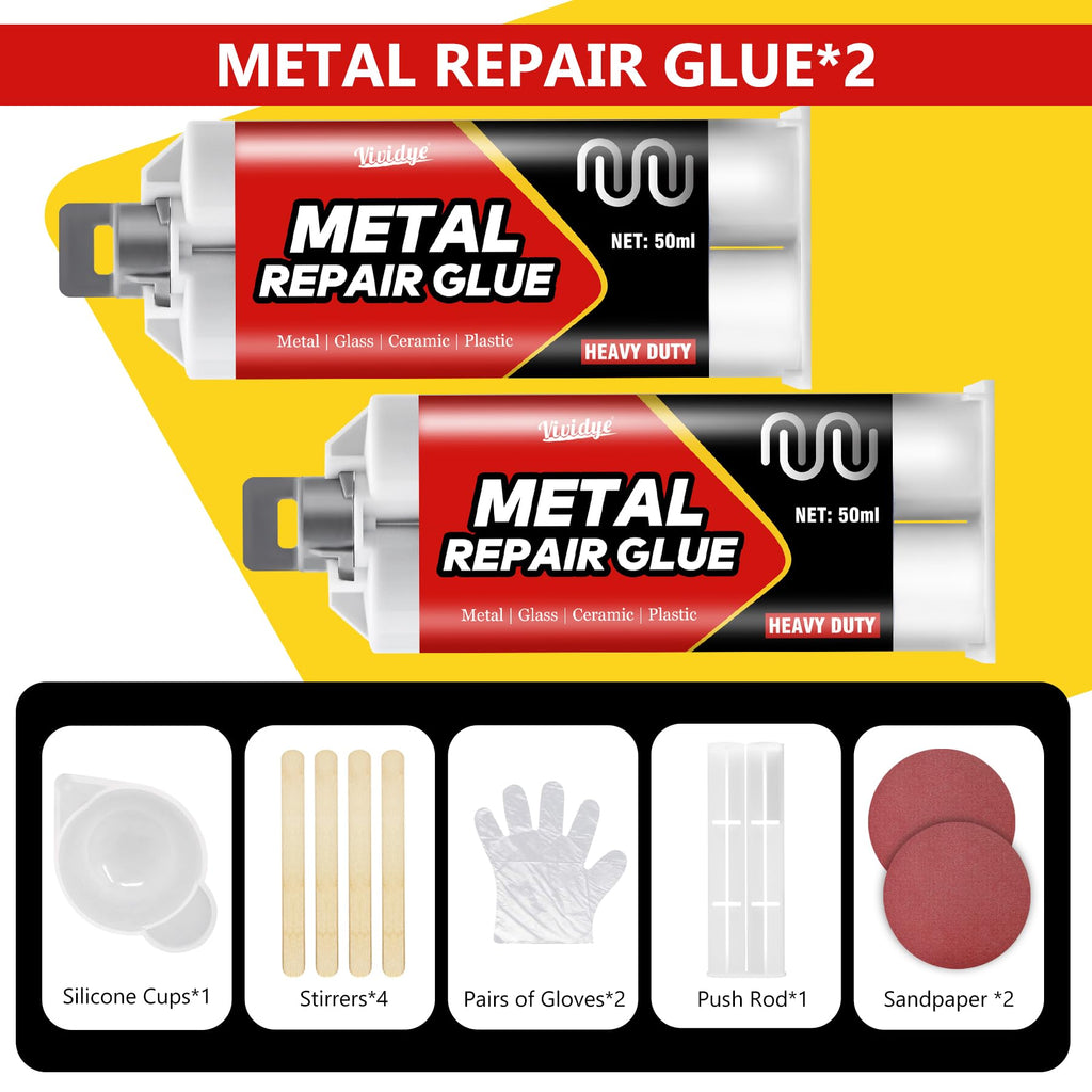 Metal Glue 100ml, High Strength Epoxy Repair Glue, Liquid Metal Adhesive for Welding Stainless Steel, Aluminum Alloy, Copper, Glass, Ceramic and DIY Craft, Waterproof & Heat-Resistant