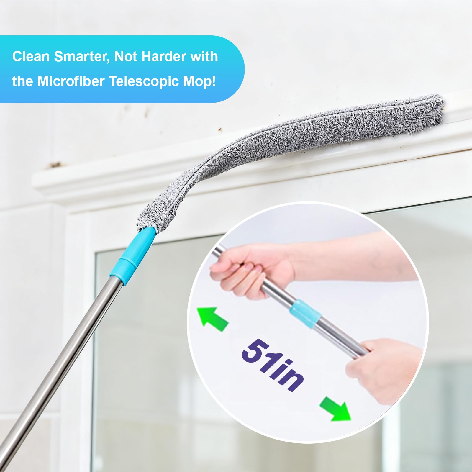 Dusters for Cleaning with 3 Microfiber Cloths – Extendable Bendable Flat Duster for Dust Removal – Washable Cleaning Tool for Shelves, Fans & Hard-to-Reach Areas