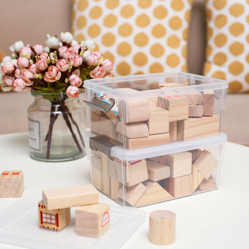Citylife 1.3 QT 10 Pack Small Storage Bins Plastic Storage Container Stackable Box with Lids for Organizing, Clear White