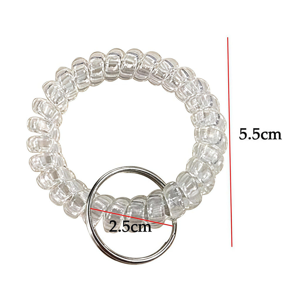 Loopunk 50 pcs Wristband Keychains, Plastic Coil Stretch Elastic Spring Spiral Bracelet Key Ring for Gym Pool ID Badge for Keychain Pet Luggage Bag(transparent)