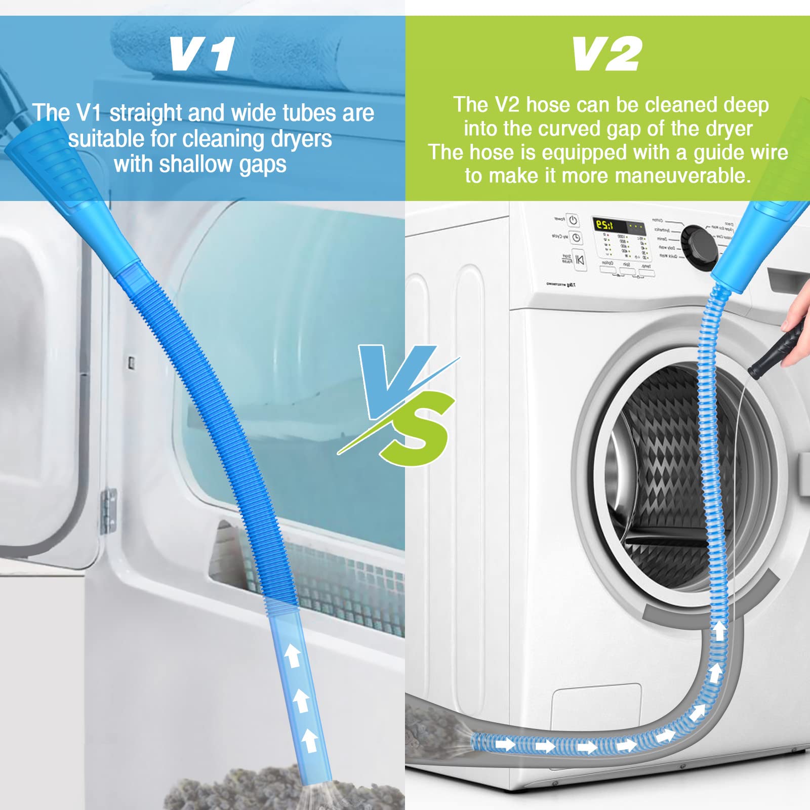 Sealegend 2 Pieces Dryer Vent Cleaning Kit, Flexible Lint Vacuum Hose Attachment and Lint Brush Lint Remover Power Washer, Blue