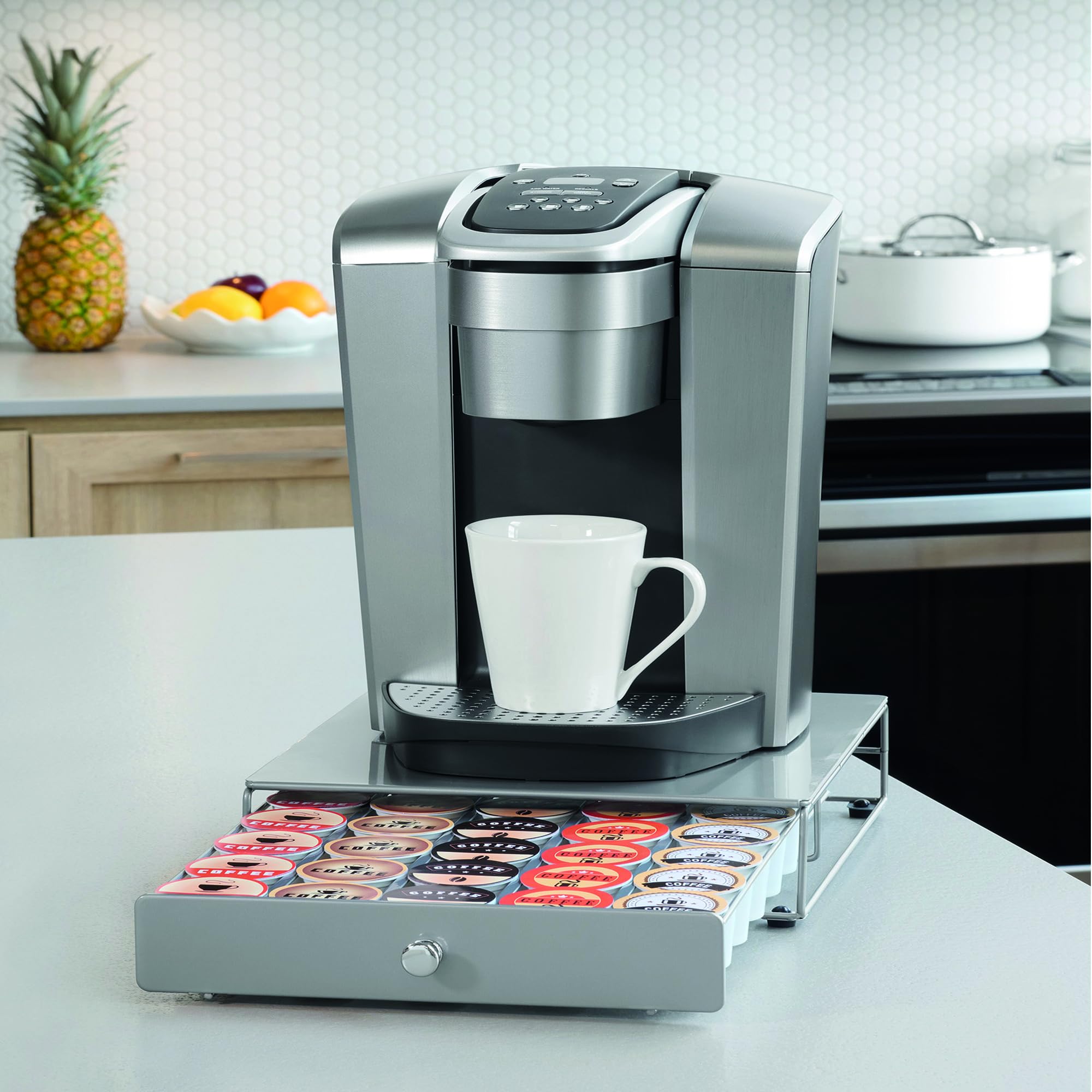 Starfrit Coffee Pod Capsule Drawer - Holds up to 30 Keurig K-Cups Pods - Under Brewer Storage Drawer - Silver