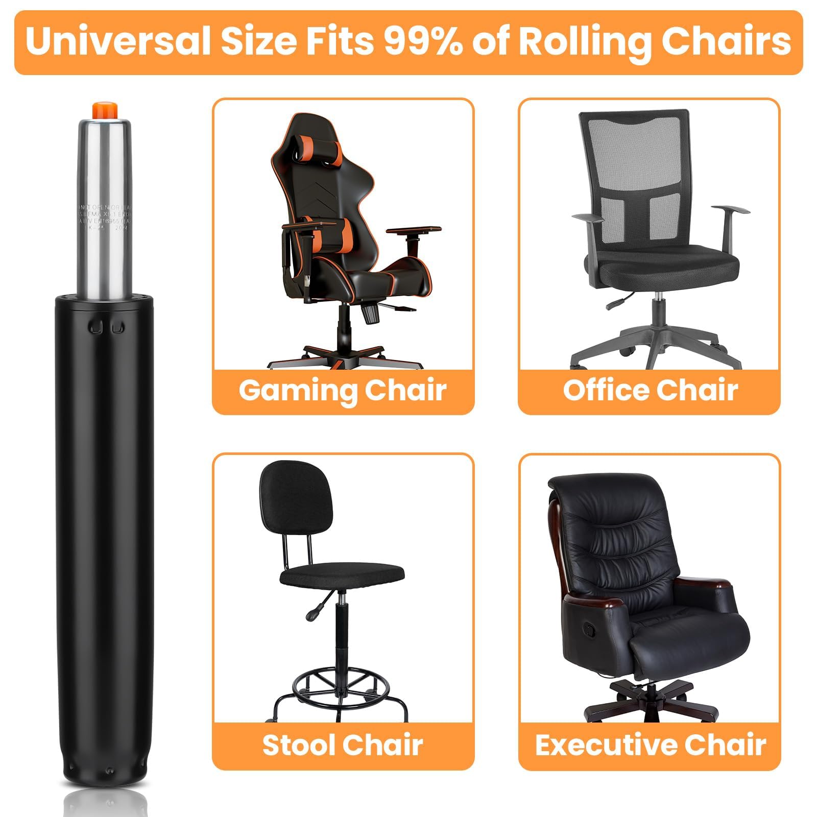 Huiguli Office Chair Cylinder Replacement - Heavy Duty Class 4 Hydraulic Pneumatic Gas Lift Cylinder(12" to 18" Adjustable, 1000 lbs Capacity) - Universal Fit for Most Executive Office Chairs