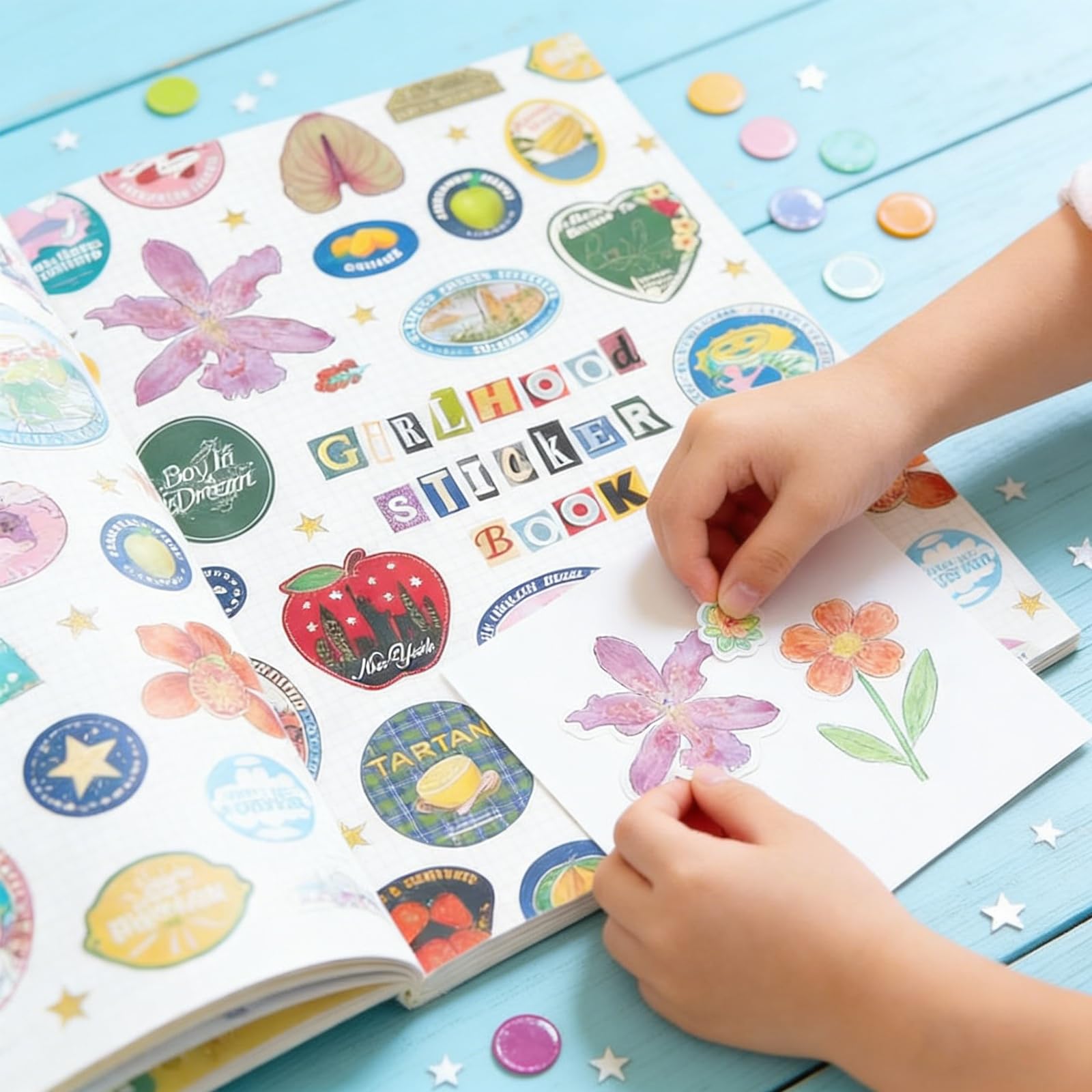 Girlhood Sticker Book - Aesthetic Cozy Stickers (1260+ Vintage Retro Designs) | Journaling/Scrapbooking DIY, Campus & Coffee Shop Craft Gift
