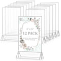 EHWINE 12 Pack Acrylic Sign Holder 4 x 6, Double Sided Silver Picture Frame Stand up Table Top Sign Holders, Clear Display Stand Menu Flyer Holder for Wedding Party(Provide Non-slip Mats)