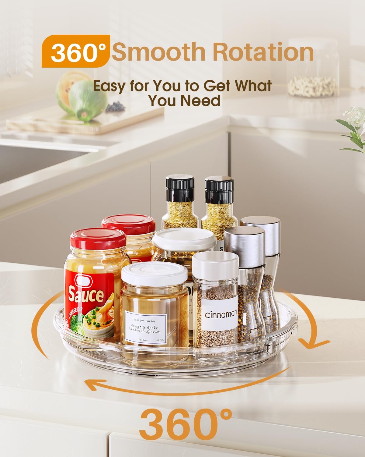 LAMU 2 Pack Lazy Susan Cabinet Organizer, 9.25 inch Lazy Susan Turntable for Cabinet, Rotating Spice Organization for Cabinet, Table Top, Countertop, Pantry Fridge Organizers and Storage, Clear