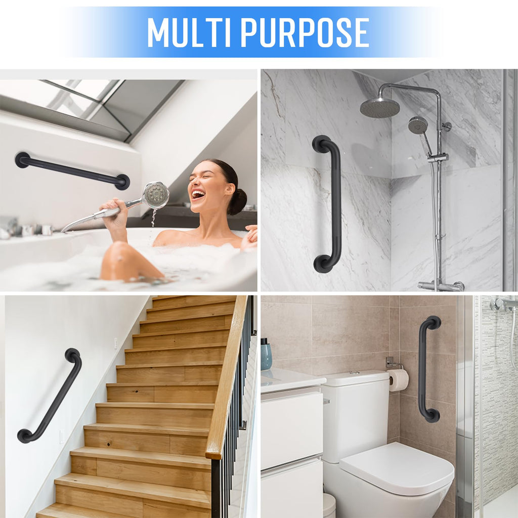 2 Pack 16 Inch Shower Grab Bars for Seniors Bathroom, Black Stainless Steel Safety Support Handles for Shower, Anti Slip Grab Bar for Bathroom, Handicap Elderly Injury Pregnant Assist Bath Handle