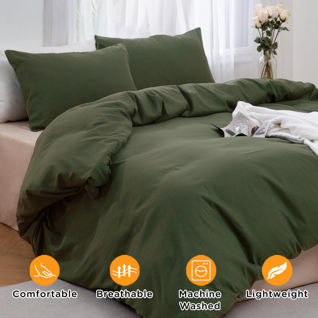 TOCOMOA Duvet Cover Queen, 100% Microfiber Comforter Cover Set, Ultra Soft 3 Pieces Bedding Set with 1 Duvet Cover and 2 Pillowcases (Green, Queen)