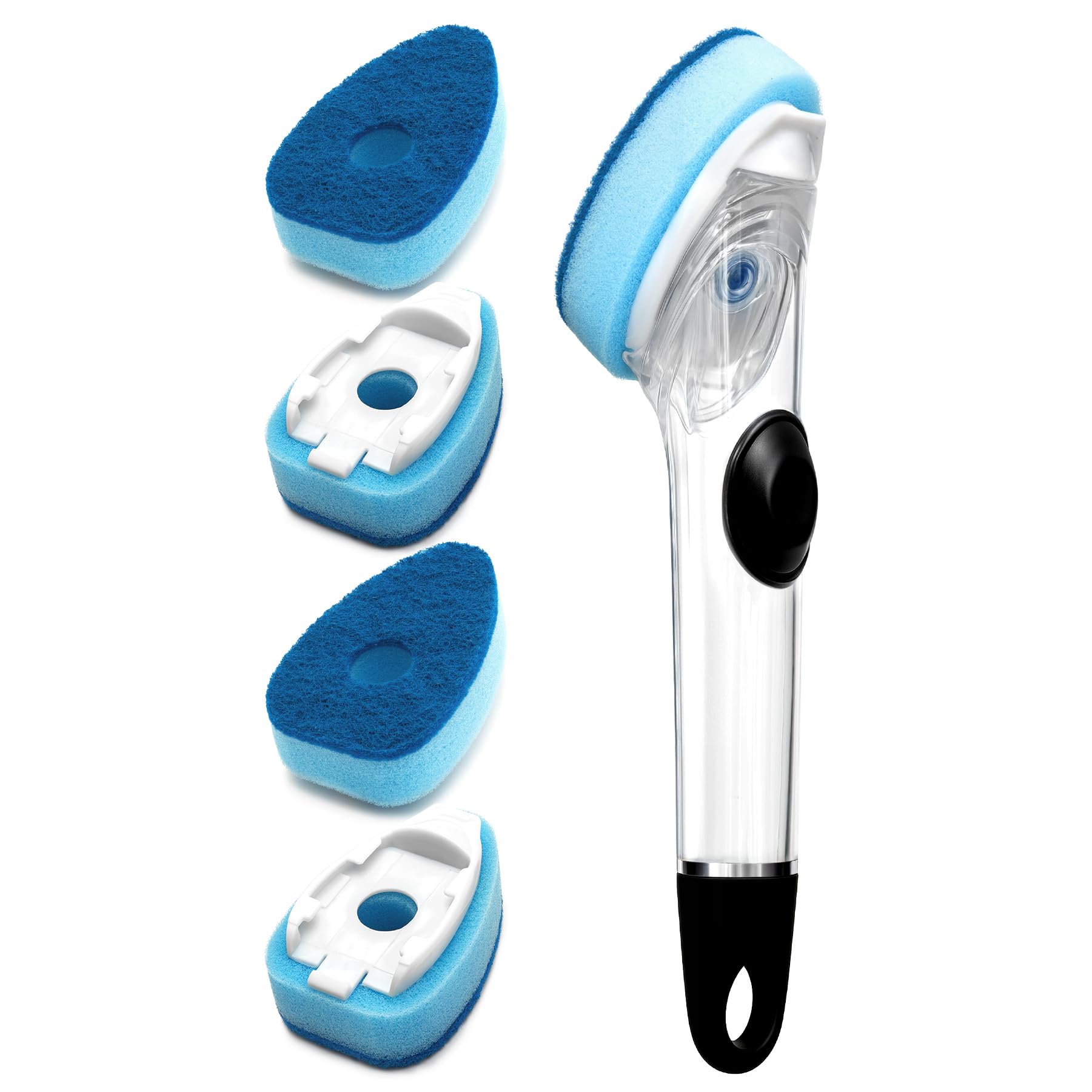 HELIME Dishwand Refills, Non-Scratch Replacement Sponge Heads for Dish Wand, Leak-Proof Handle with Heavy-Duty Scrubbers, Universal Compatible Soap Dispensing Brush for Kitchen, Bathroom Cleaning