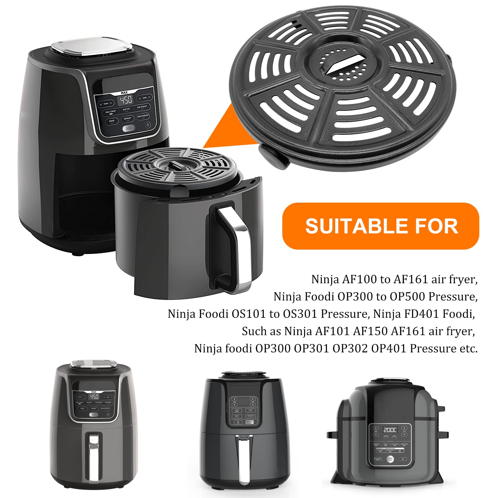 GWYXC Air fryer Accessories for Ninja AF101 4 QT AF161 Max XL AF150 XL Air Fryer, 8.2'' Round Food Grade Air Fryer Grill Pan Plate Crisper Plate Replacement Parts Tray Rack,Dishwasher Safe