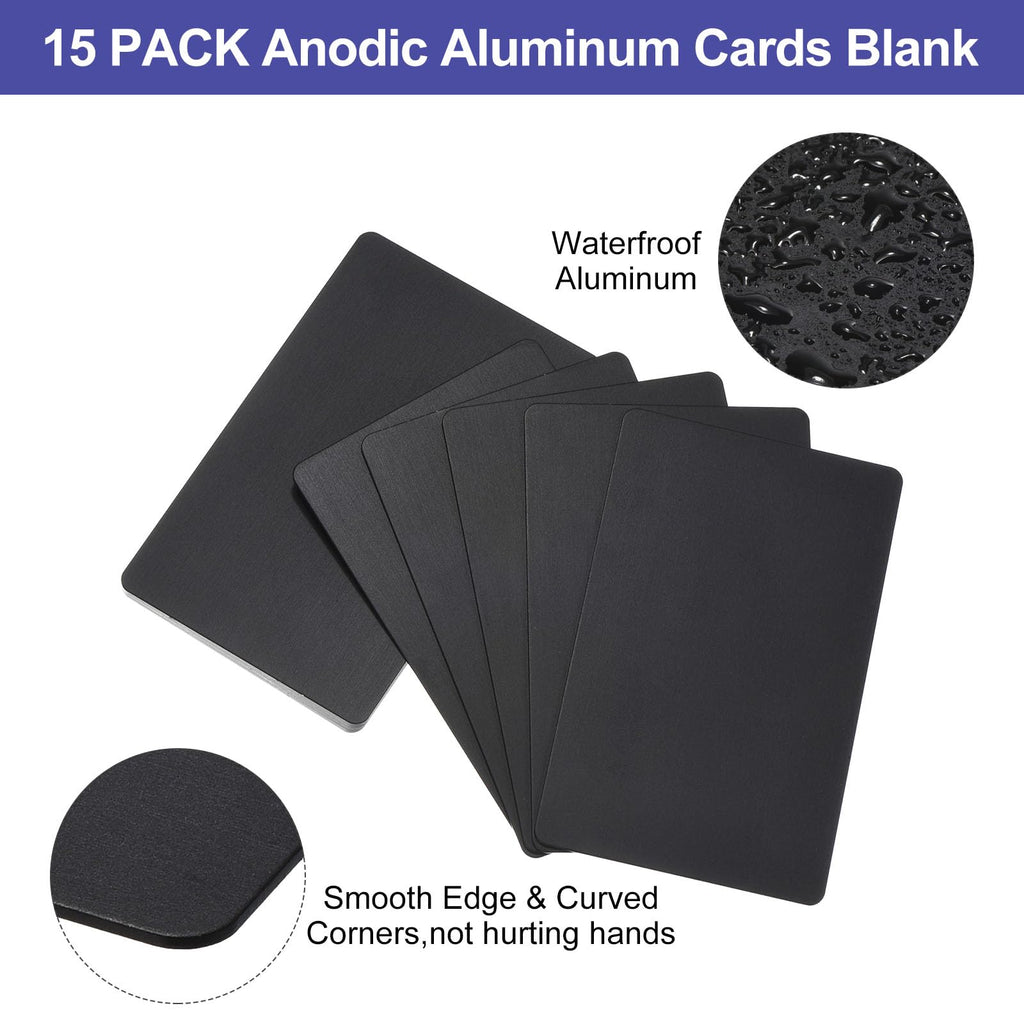 PATIKIL 15 Pack Metal Business Cards Anodized 0.8mm Thick Anodized Aluminum Blanks Name Card 3.4x2.1Inch Laser Engrave Printable Name Card for Custom DIY, Black