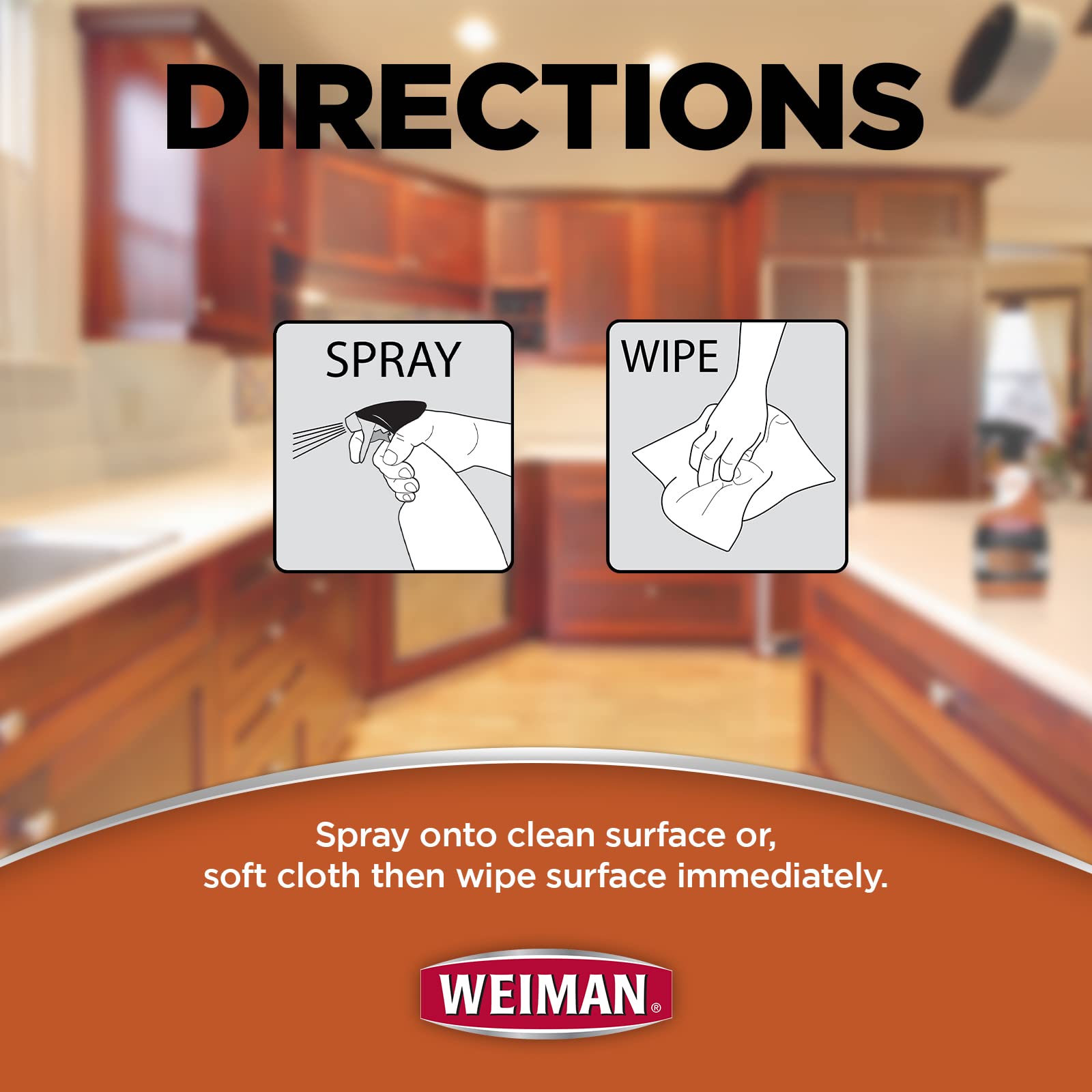 Weiman Cabinet & Wood Clean & Shine Clean and Protect Spray - For Wood Cabinets, Furniture, Tables, Baseboards, Armoires, Trim and more! 16 oz, 2 PACK w/MicroFiber Towel