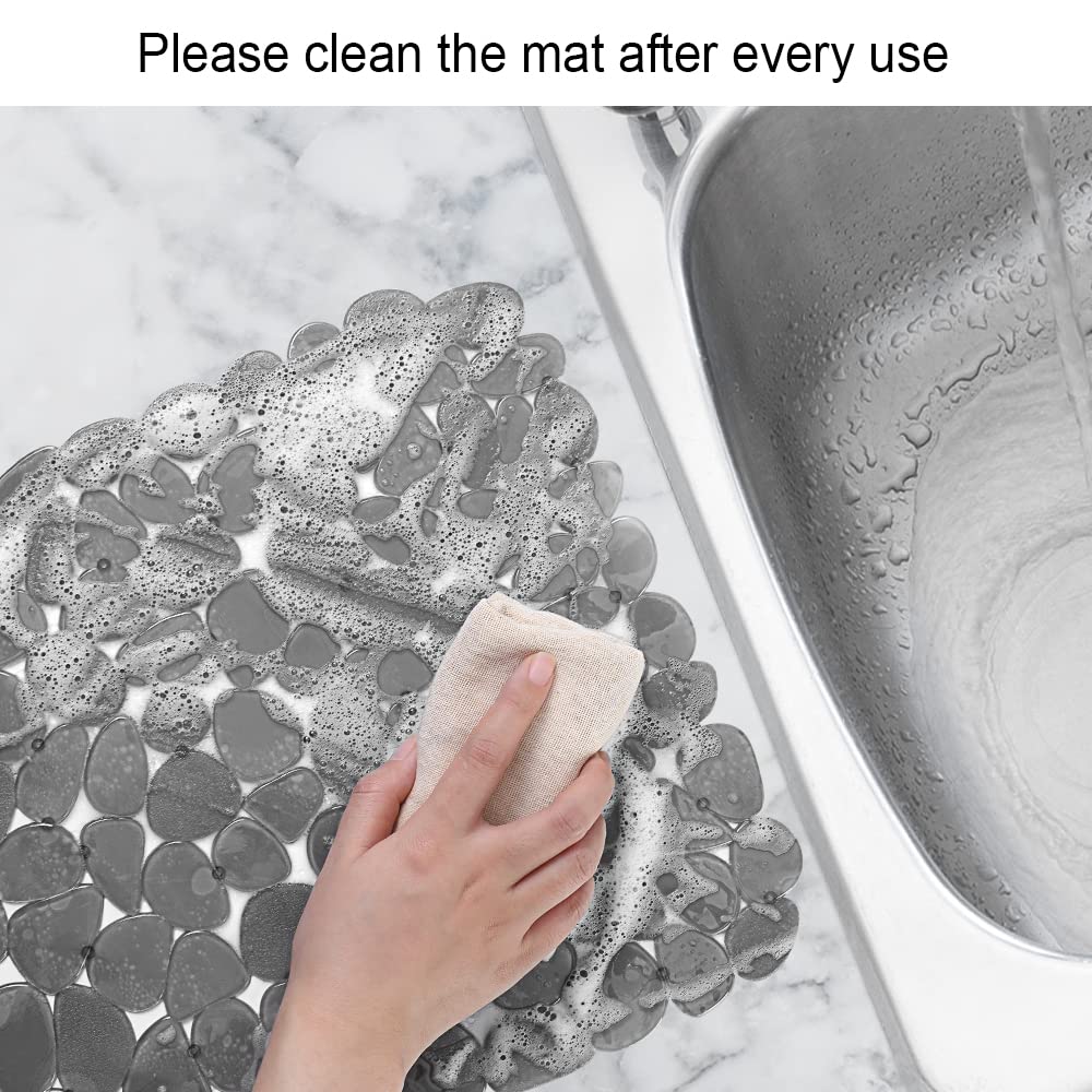 VELOVYO Kitchen Sink Mats, Sink Protector Mats, Adjustable Pebble, Grey, 2 Packs