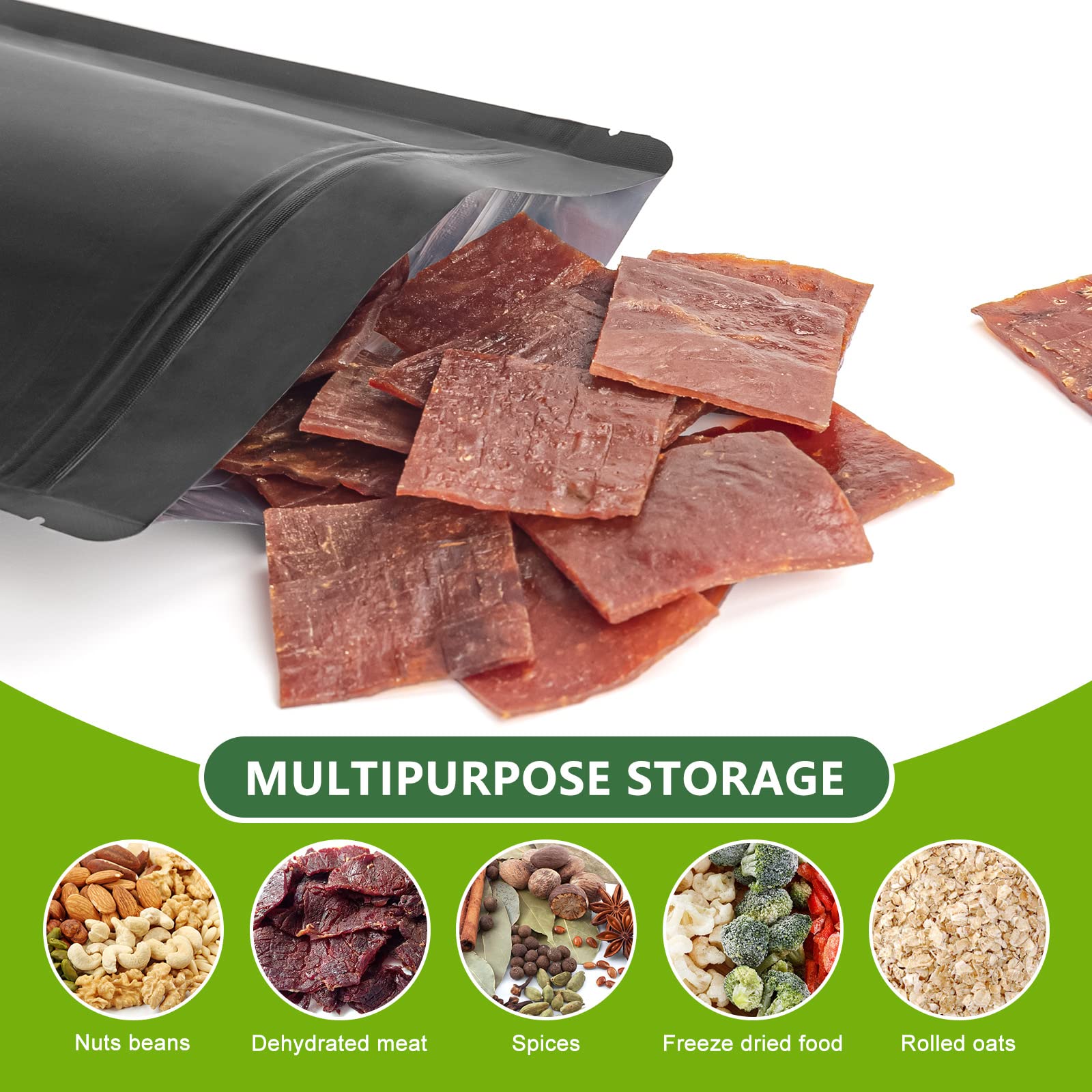 Durimoiy Matte Black Mylar Bags - 7.8x11.7 inches Large Sealable Stand Up Foil Packaging Zipper Pouches for Food Storage