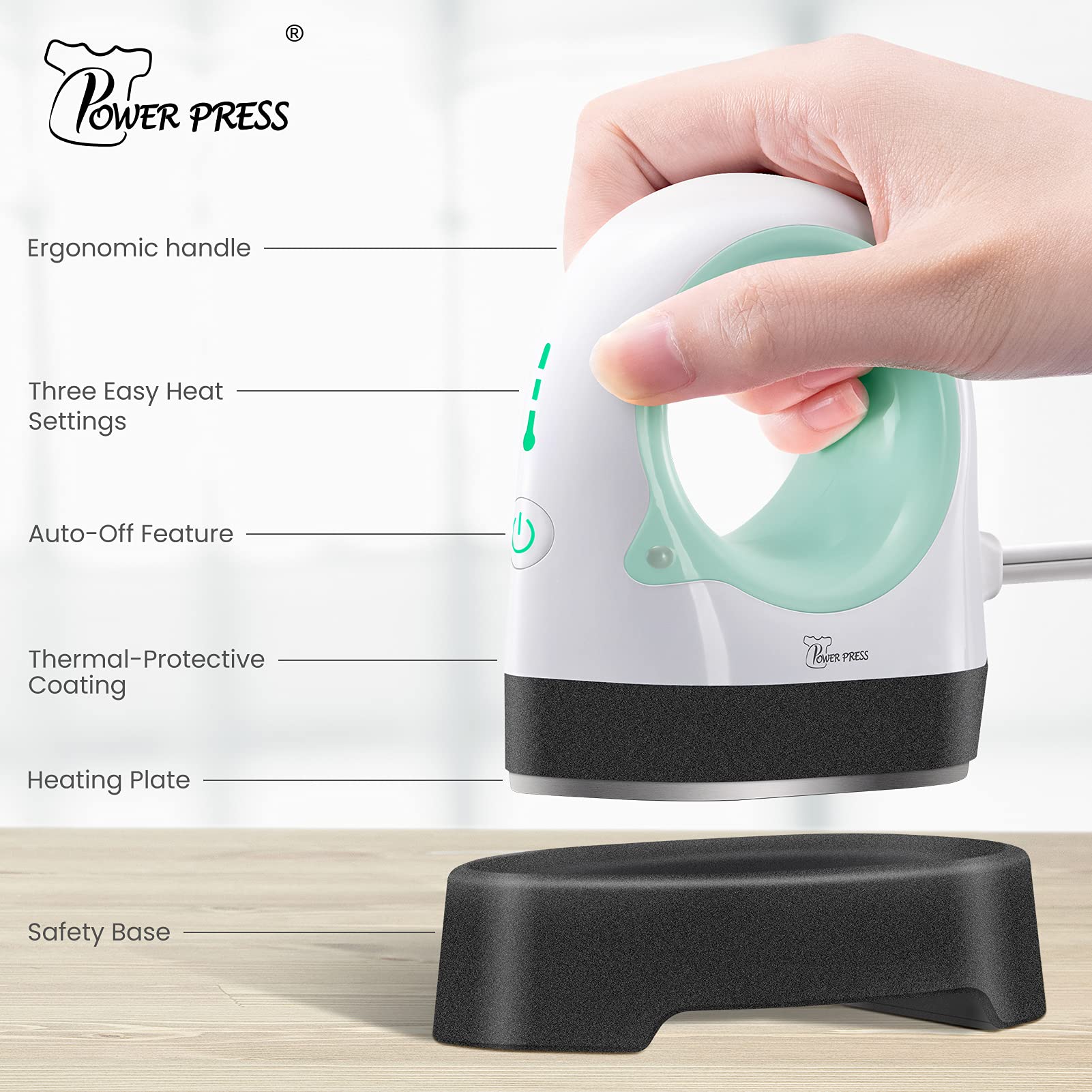 PowerPress HPM-0001-CR Mini Heat Press Machine-Mint Green