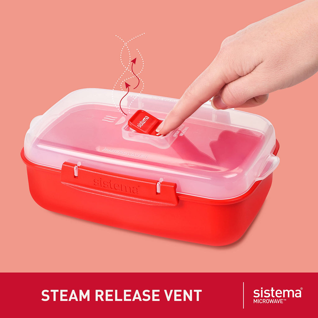 Sistema Heat and Eat Microwave Set, Locking Clips & Steam Release Vents, BPA-Free, Assorted Sizes, Red, 4 Pack (8 Pieces)