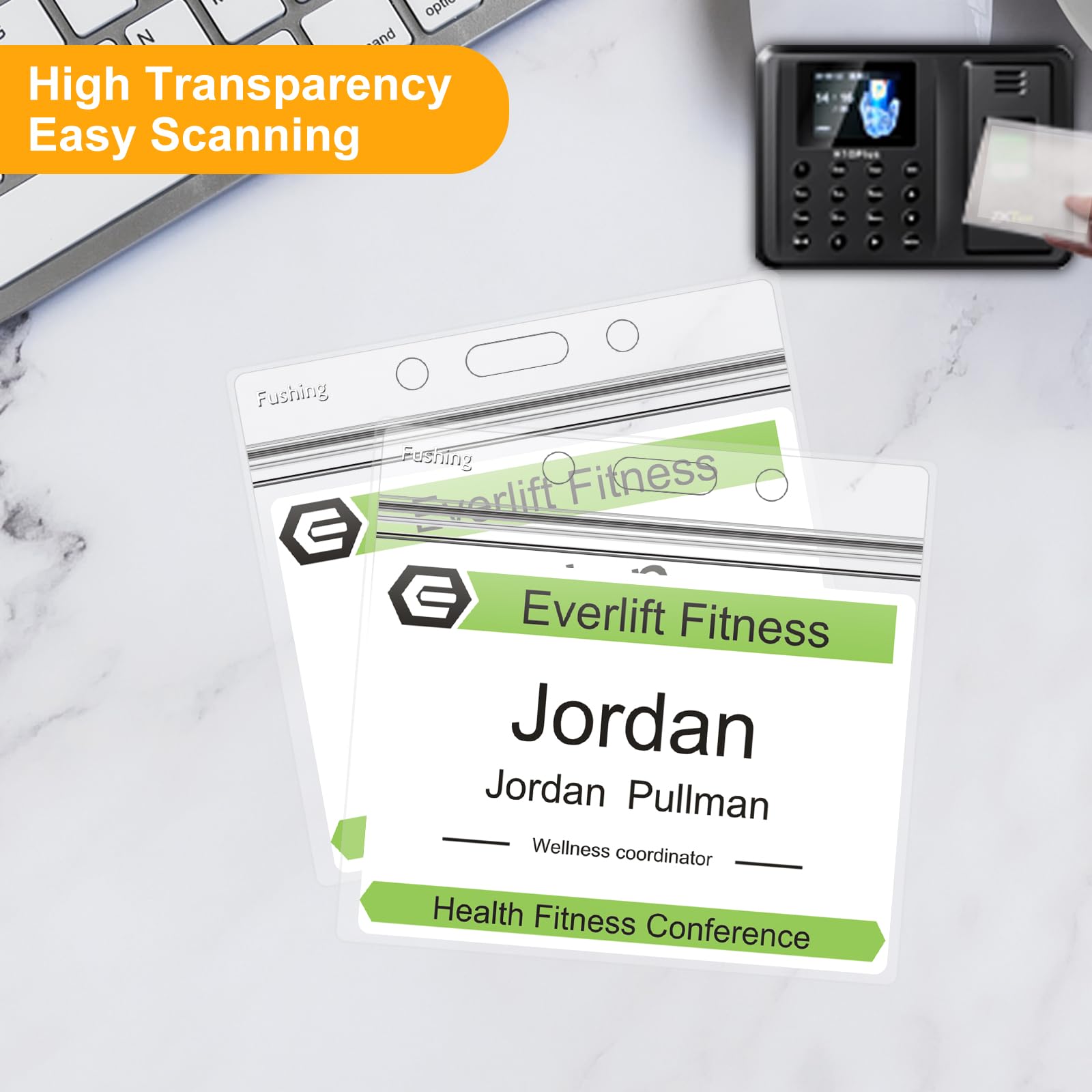 Fushing Pack of 50 Clear Plastic Horizontal Badge Holders, Name Tag Holders, Card Holders(L)