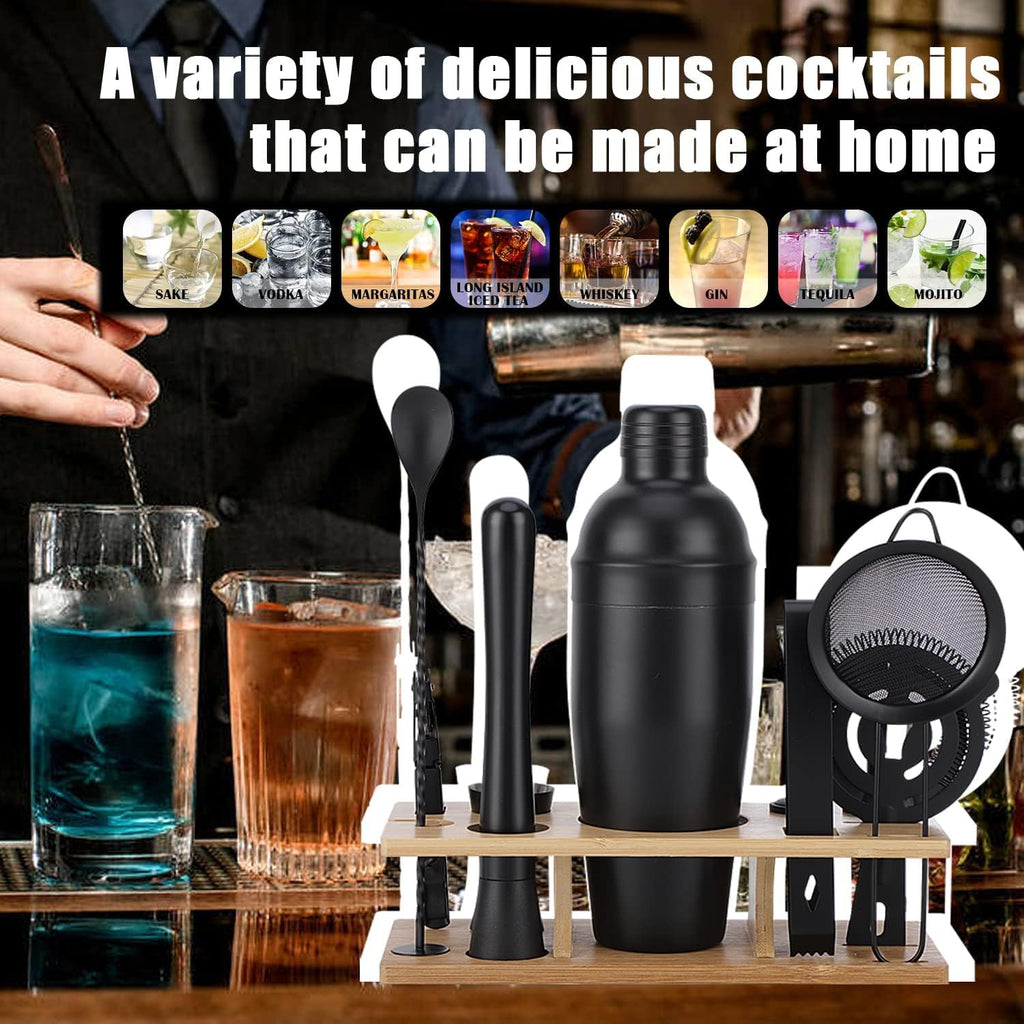 OBALY Bartender Kit | 11-Piece Cocktail Shaker Set with Bamboo Stand | Bar Set for Drink Mixing | Drink Mixer Set with Shaker, Jigger, Strainer, Mixer Spoon, Muddler | Professional Bar Tools
