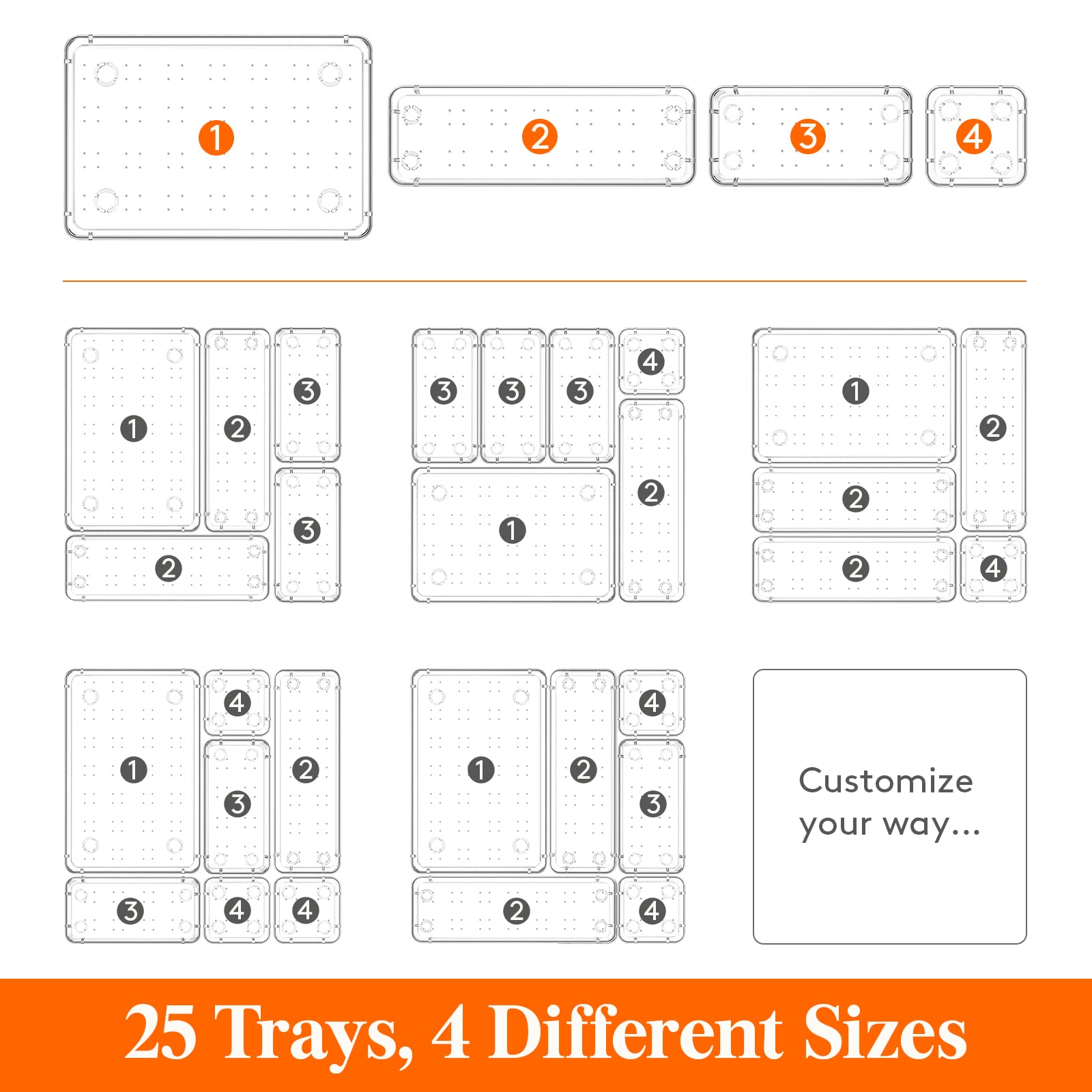 Lifewit Drawer Organizer, Clear Makeup Organizer, Plastic Desk Organizer and Storage for Makeup, Jewelries, Bedroom, Bathroom, 25 Packs
