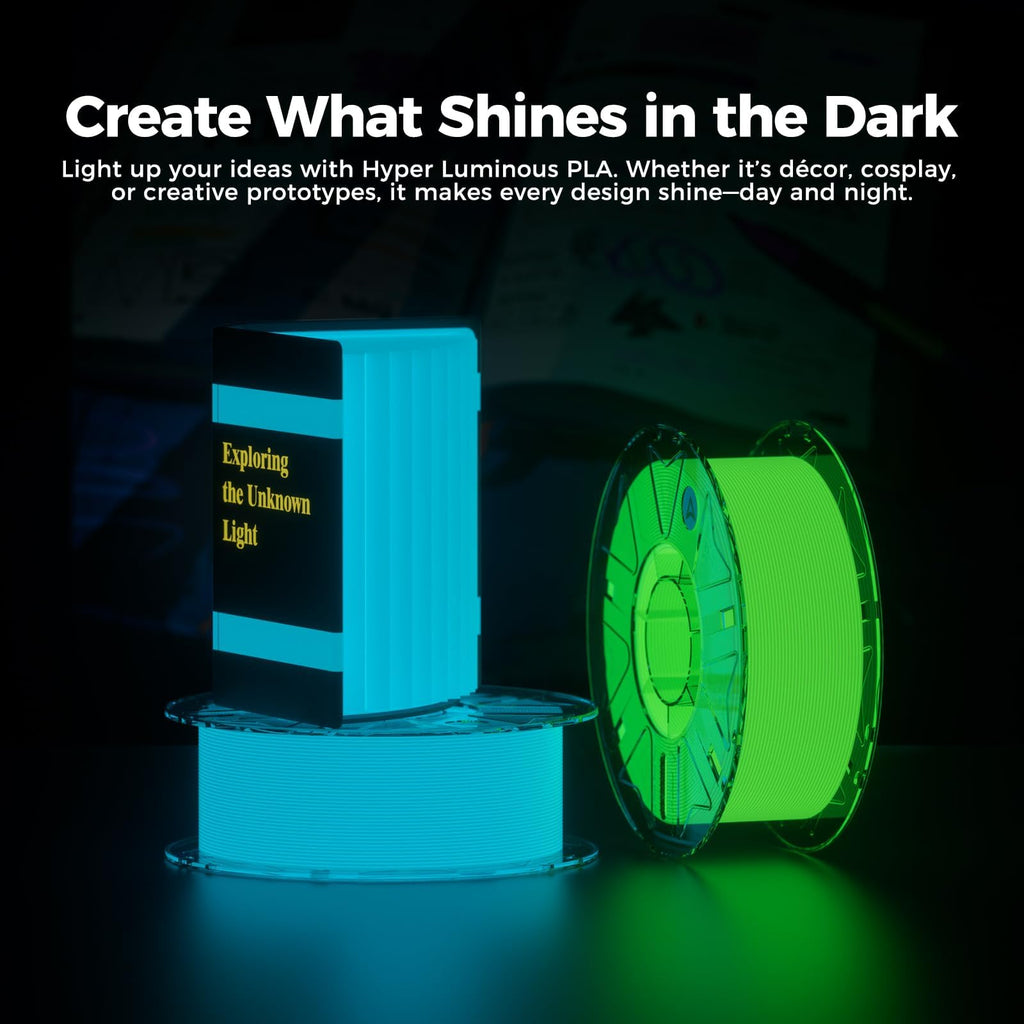 Creality Hyper Luminous PLA Filament for 3D Printers, 1.75mm 1kg (2.2lb), 30-300mm/s Printing Speed, Glow in The Dark, Fits Most 3D Printers, Suits for Creative Lighting, Holiday Decor, Green