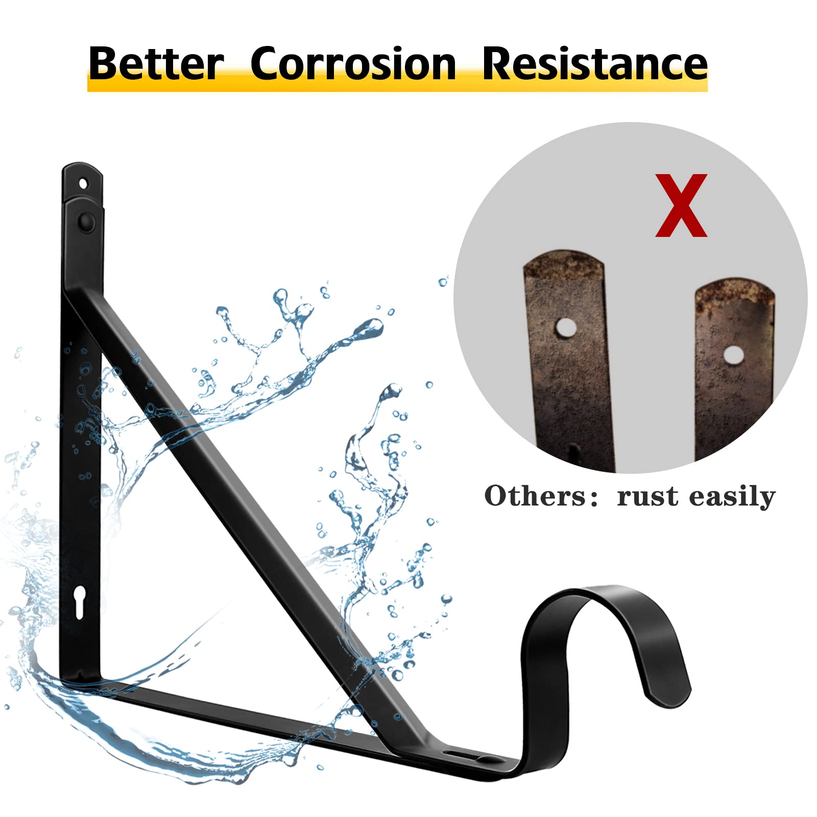 Closet Rod Bracket, Heavy Duty Shelf Bracket with Rod Holder, 10.9X 10.2 inch Black Closet Rod Support Wall Mounted Clothes Hanger Pole Support Hooks, 2 Pack
