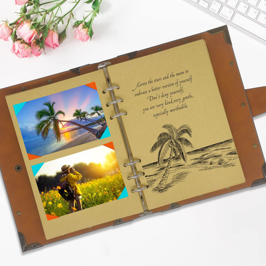 SEEHAN A5 Binder Journal Notebook 6 Rings Binder Vintage Leather Blank Writing Journals Sketchbook Travel Journal 200 Pages