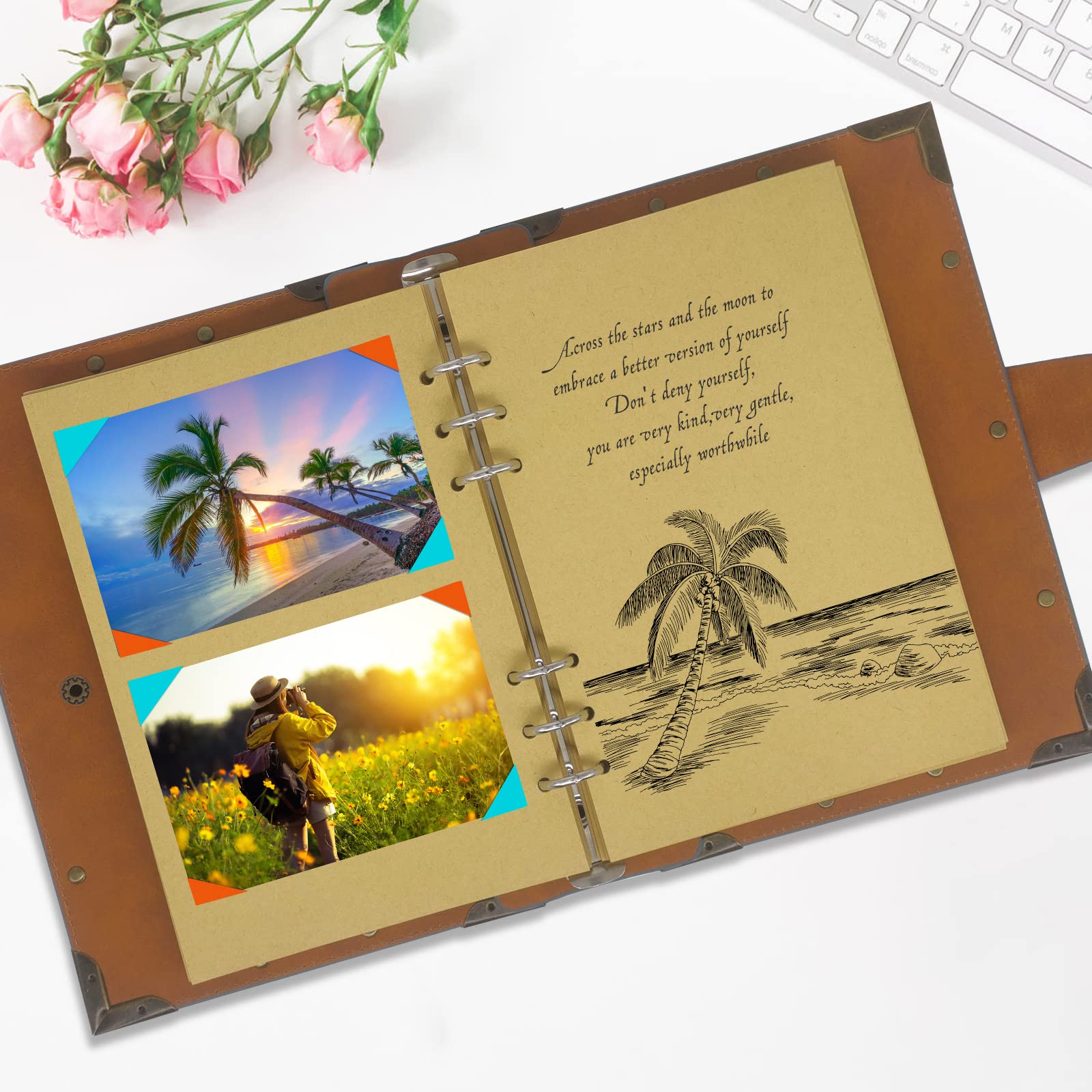 SEEHAN A5 Binder Journal Notebook 6 Rings Binder Vintage Leather Blank Writing Journals Sketchbook Travel Journal 200 Pages