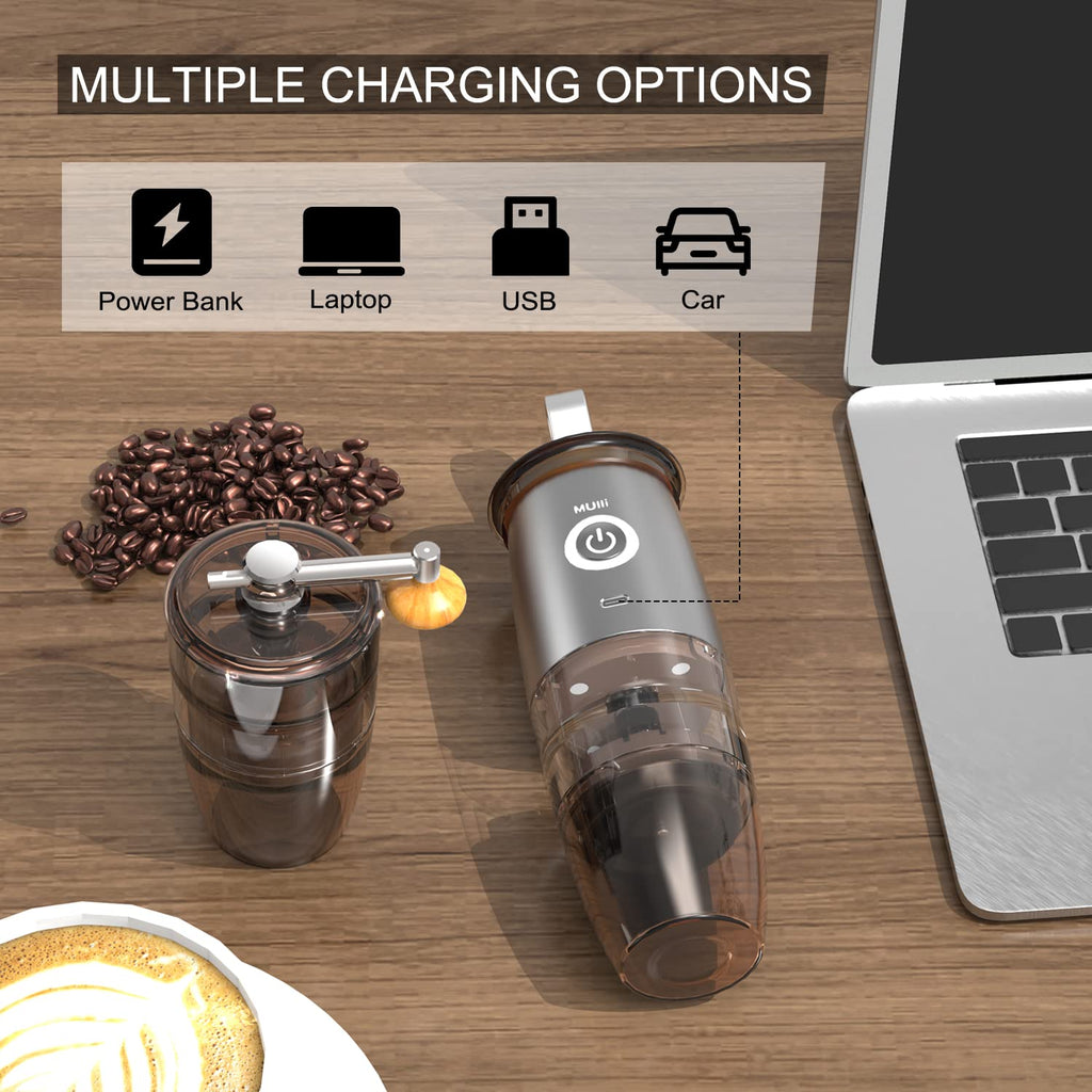 Mulli Portable Burr Coffee Grinder,Electric/Manual 2-in-1 Cafe Grind, Adjustable Burr Mill with 5 Precise Grind Setting for Drip/Espresso/PourOver
