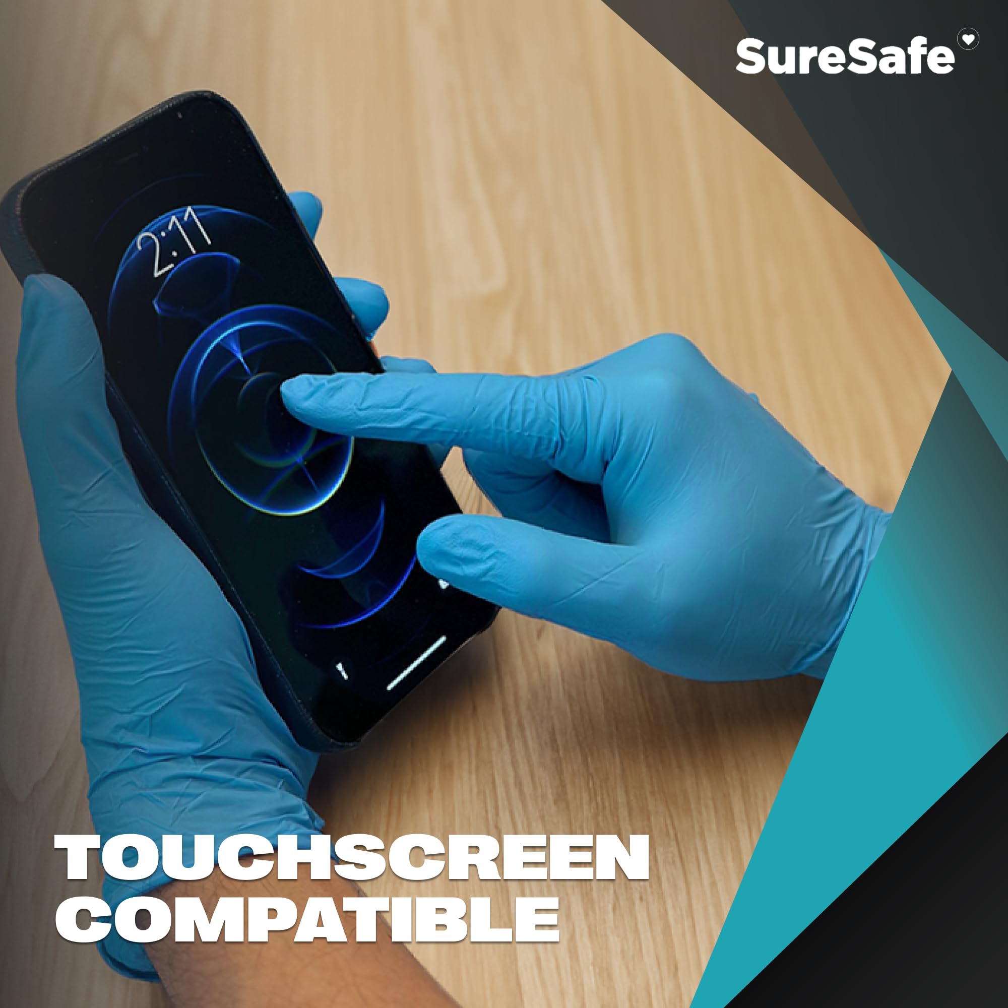 [200 Pack] SURESAFE Blue Medium Nitrile Gloves, 3.5 Mil, Powder & Latex Free, Textured Fingertips, Tear Resistant, for Cooking, Food Prep, Work, Tattoo, Food Gloves
