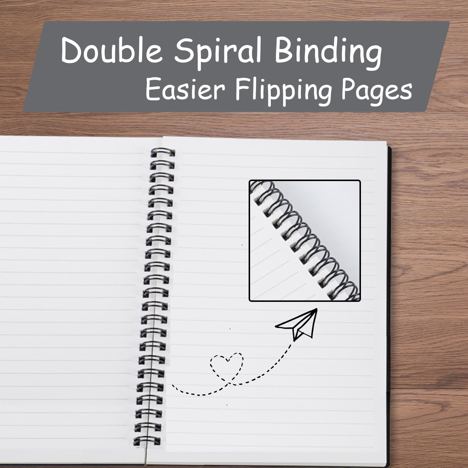 A5 Spiral Lined Notepad,4 Pack Spiral Notebook Wirebound Notebooks 80 Sheets(160 Pages)/Per Pack A5 Sketch Book Reporters Notepad for Office Travel School Drawing Black