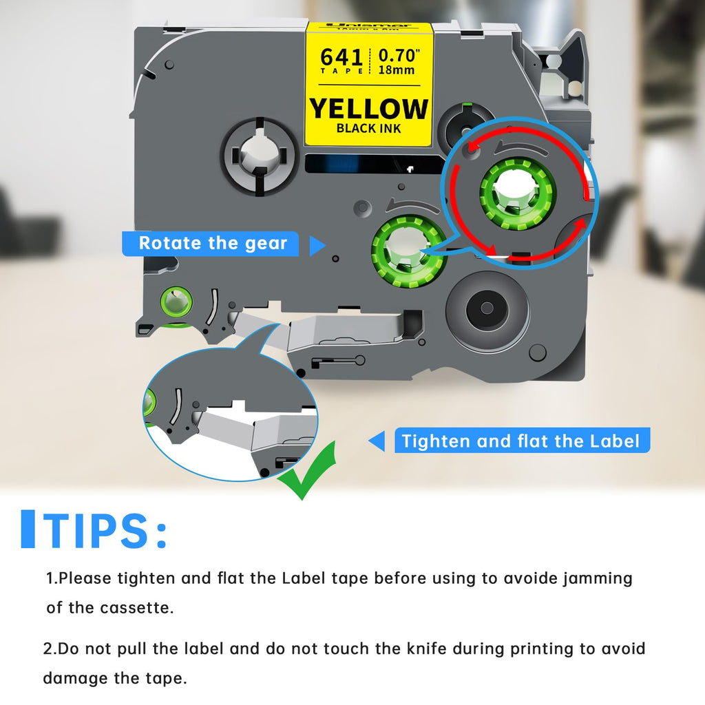 Unismar 3-Pack 18mm 0.7" Laminated Yellow Compatible for Brother TZe-641 TZe641 Tz-641 Tz641 3/4" P Touch Tze Tz Tape 18mm 0.7" Yellow Label for Ptouch PT-D400AD PT-D410 PT-D600 PT-D400 PT-1880 PTD410