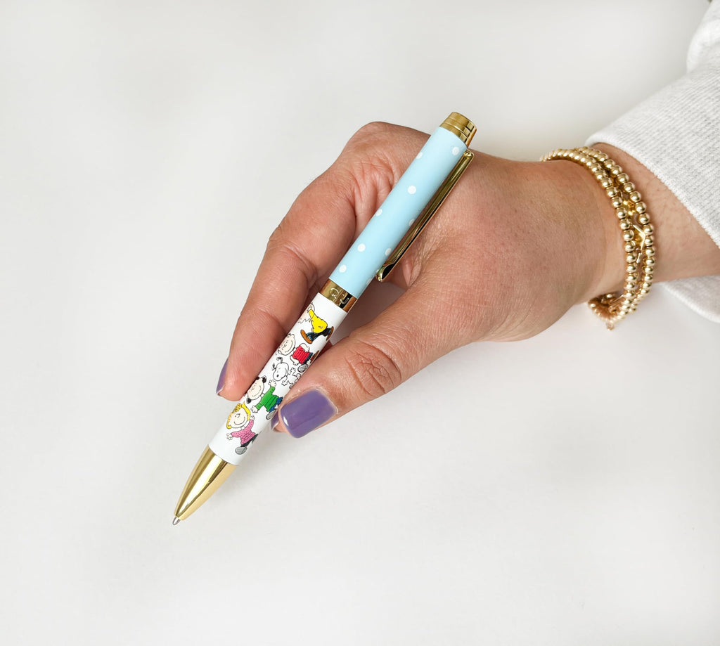 Graphique Peanuts Fashion Pen | 5.5” Ballpoint Pen | Refillable Black Ink | Retractable Twist Top | Matching Decorative Box | Comfort Grip for Writing | Office Supplies Accessories