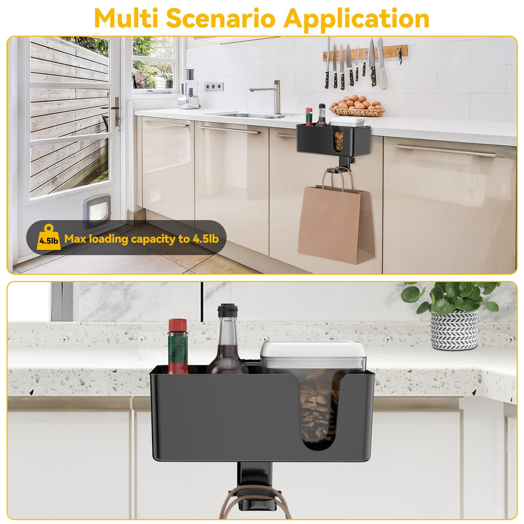KDD 4 in 1 Desk Organizer - Under Desk Headphone Hook with 2 Wire Holes - Rotating Headphone Hanger and Detachable Storage for Cup, Phone and Pen(Black)